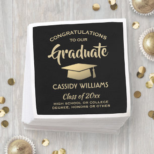 Serviette En Papier Félicitations Black and Gold Elegant Graduation