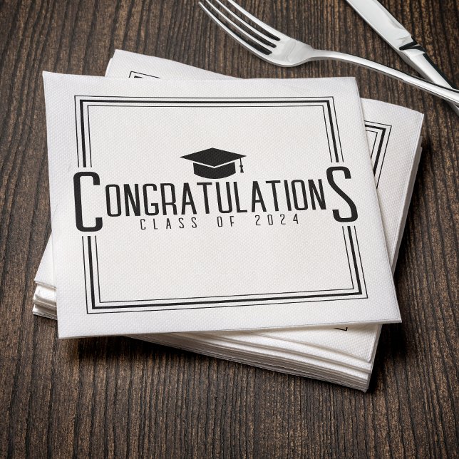Serviette En Papier Félicitations Blanc & Noir Promotion de Diplômés (White & Black Congratulations Class Of Graduation Napkins
)