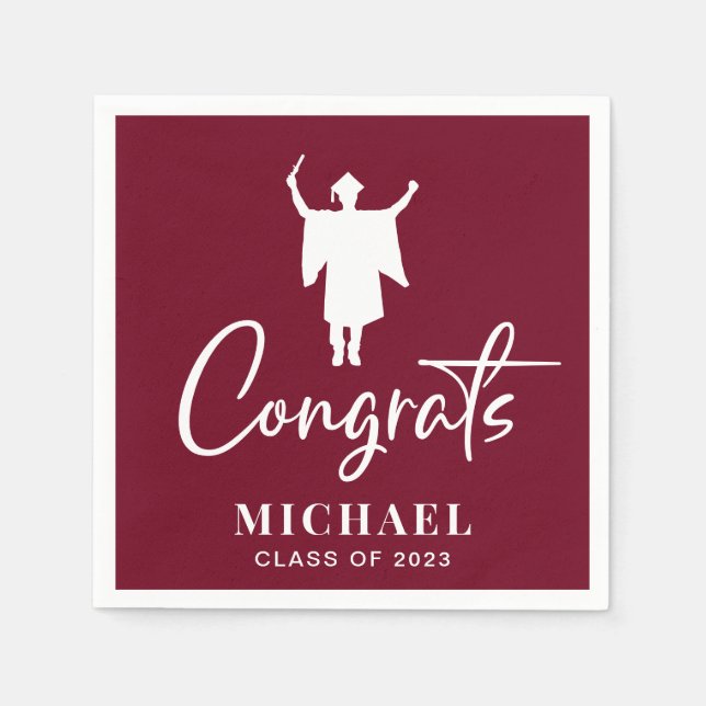 Serviette En Papier Félicitations Burgundy Son Parti de Graduation (Devant)