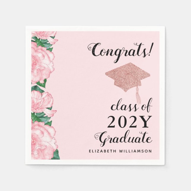 Serviette En Papier Félicitations Diplômé Blush Rose Floral Graduate (Devant)