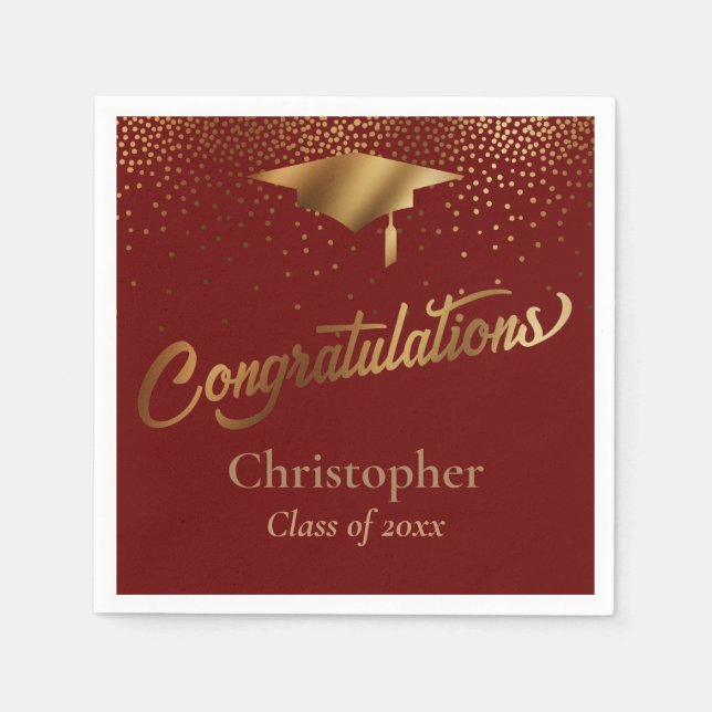 Serviette En Papier Félicitations Diplômé, Classe de Bourgogne d'or (Devant)