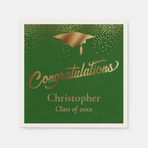 Serviette En Papier Félicitations Diplômé, Classe de Vert foncé Or