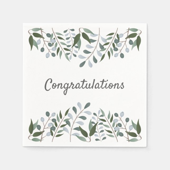 Serviette En Papier Félicitations Eucalyptus Green Floral (Devant)