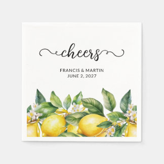 Serviette En Papier Félicitations Fleur Aquarelle Citron Bordure