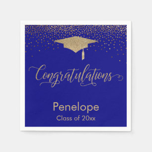 Serviette En Papier Félicitations Gold Confetti Graduation Cap Blue