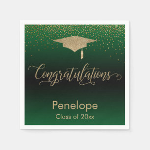 Serviette En Papier Félicitations Gold Confetti Graduation Cap Green