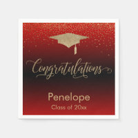 Félicitations Gold Confetti Graduation Cap Rouge