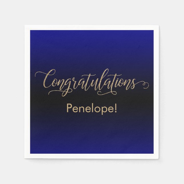 Serviette En Papier Félicitations Gold Parties scintillant Blue Black  (Devant)