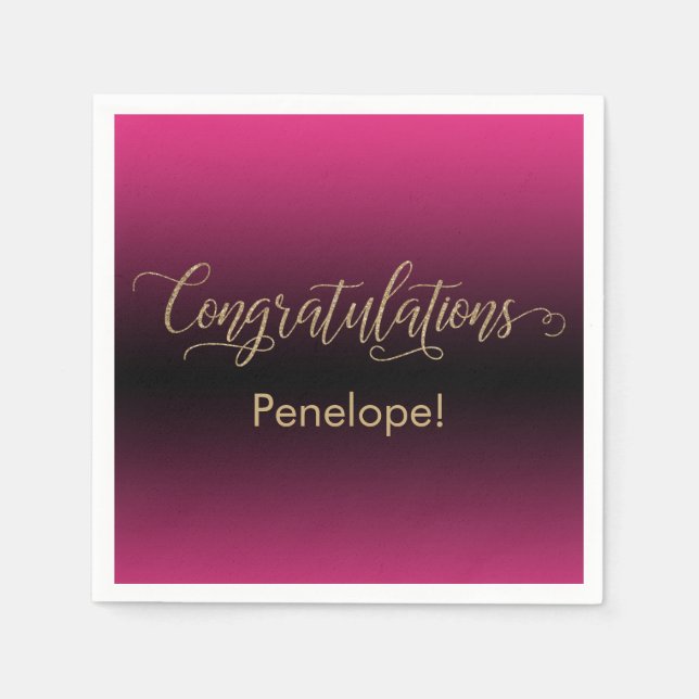 Serviette En Papier Félicitations Gold Parties scintillant Hot rose no (Devant)