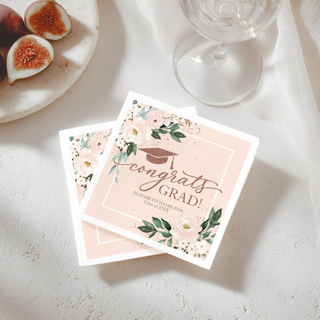 Serviette En Papier Félicitations Grad Rose Blush Floral Graduation Pa (Créateur téléchargé)
