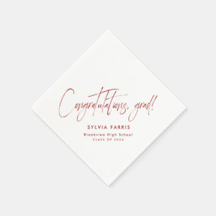 Serviette En Papier Félicitations grad simple moderne rouge graduation