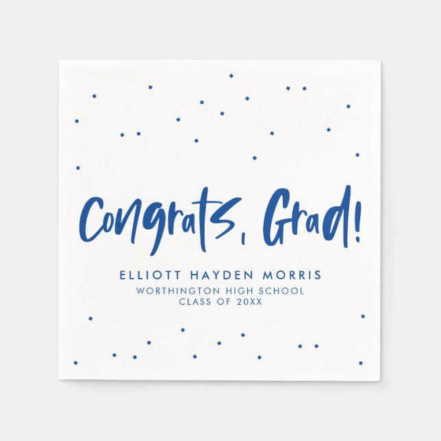 Serviette En Papier Félicitations grand bleu confetti diplôme (Devant)