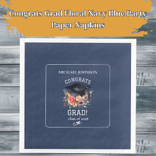 Serviette En Papier Félicitations Grand Floral Navy Blue Party