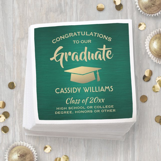 Serviette En Papier Félicitations Green Gold Modern Graduation Party (Créateur téléchargé)