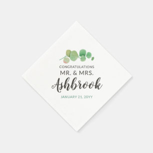 Serviette En Papier Félicitations Mariage Botanique Feuille d'Eucalypt