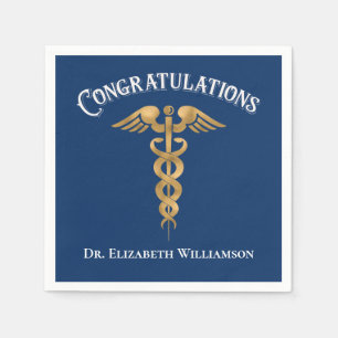 Serviette En Papier Félicitations Médecin bleu Caduceus