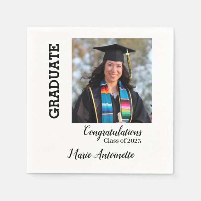 Serviette En Papier Félicitations | Nom et photo du diplômé (Devant)