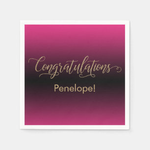 Serviette En Papier Félicitations Paillettes Dorées Rose Chaude Ombré