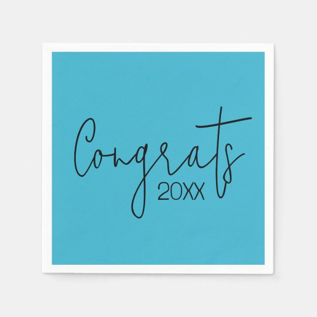 Serviette En Papier Félicitations Pour Les Diplômes Turquoises (Devant)