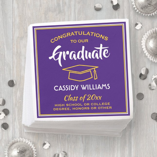 Serviette En Papier Félicitations Purple and Gold Modern Graduation (Créateur téléchargé)