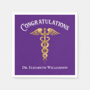 Serviette En Papier Félicitations Purple Docteur Médecin Caduceus