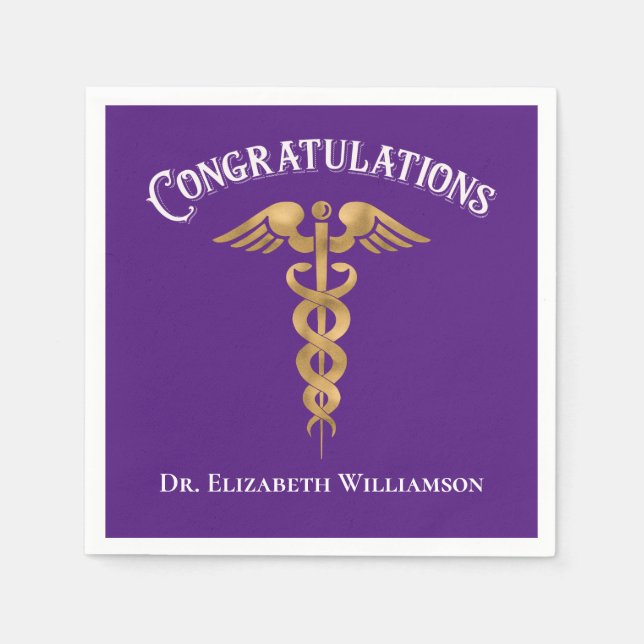 Serviette En Papier Félicitations Purple Docteur Médecin Caduceus (Devant)