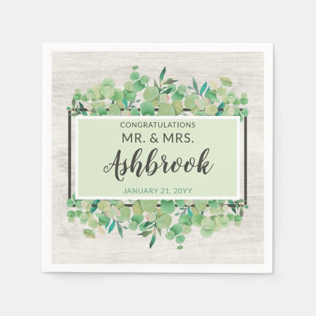 Serviette En Papier Félicitations Rustic Wood & Eucalyptus Botanical (Devant)