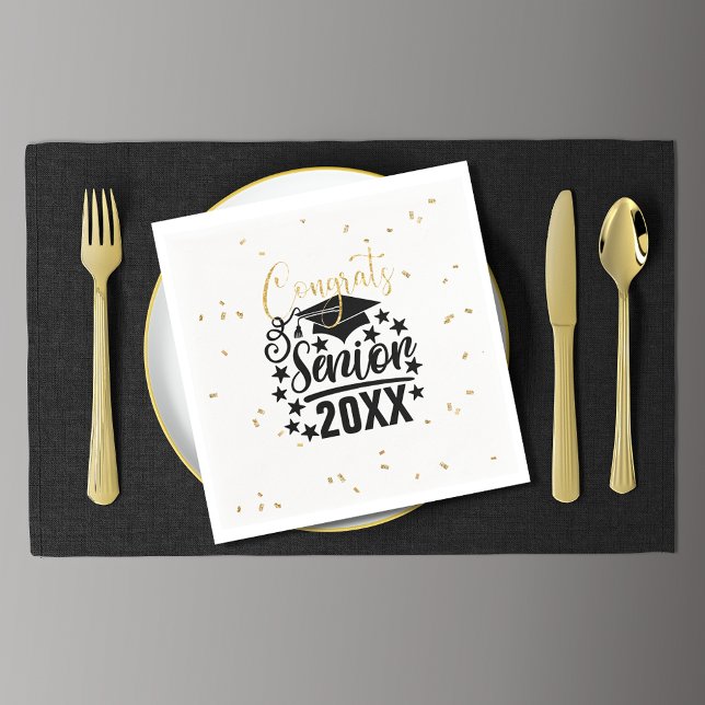 Serviette En Papier Félicitations Senior 20XX Faux Parties scintillant (Créateur téléchargé)