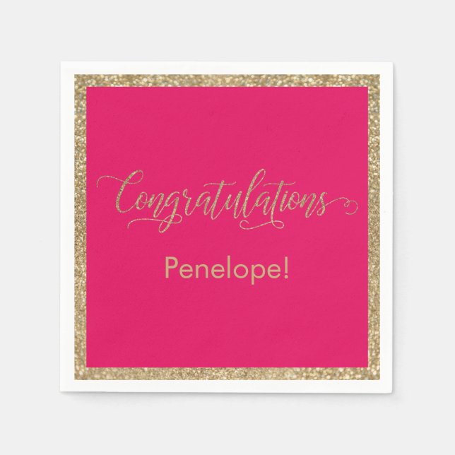 Serviette En Papier Félicitations Typographie Parties scintillant Or F (Devant)