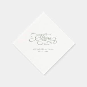Serviette En Papier Félicitations Vert Sauge Calligraphie Mariage Cock