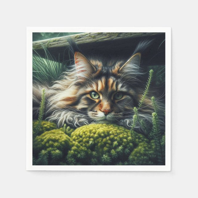 Serviette En Papier Feline du gardien forestier (Devant)
