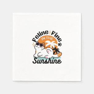Serviette En Papier Feline fin au soleil - Chat Tropical relaxé