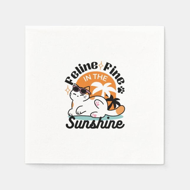 Serviette En Papier Feline fin au soleil - Chat Tropical relaxé (Devant)