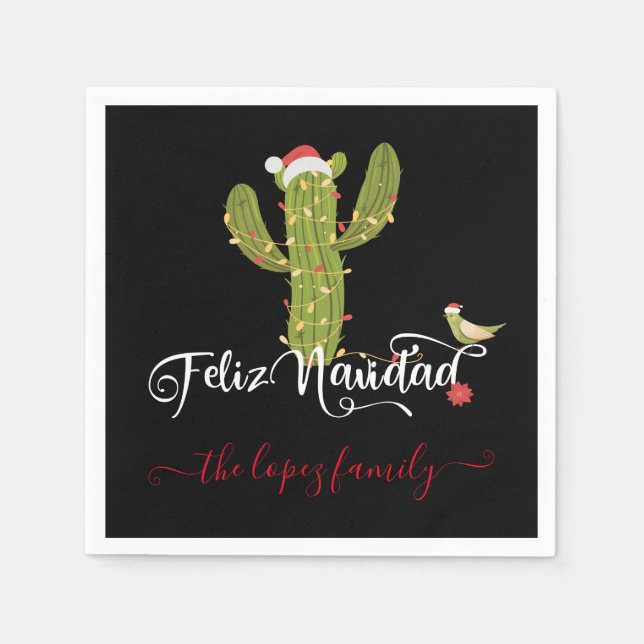 Serviette En Papier Feliz Navidad Christmas Cactus Party (Devant)
