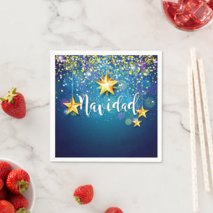 Serviette En Papier Felize Navidad Gold Stars Cocktail de Noël