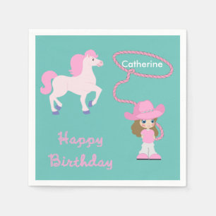 Serviette En Papier Femme Avec Cheval Bonne fête d'anniversaire