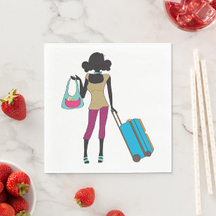 Serviette En Papier Femme Avec Une Valise