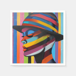 Serviette En Papier Femme en Casquette coloré 3 silhouette frappante