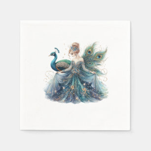 serviette en papier femme et paon 