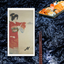femme kimono rouge -monogrammed