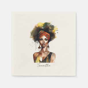 Serviette En Papier Femme noire portant un foulard ethnique