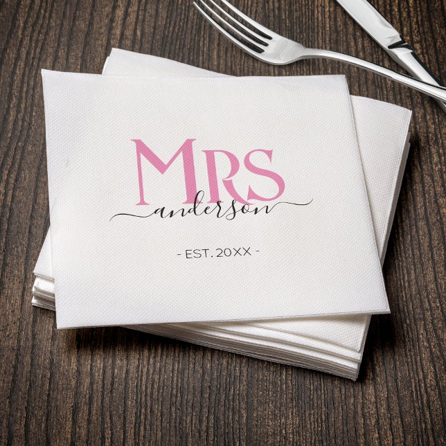 Serviette En Papier Femme rose Mariée Mme Mariage Fête des mariées (Pink Wife Bride Mrs Wedding Bridal Shower Napkins
)