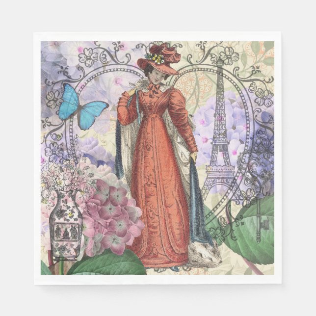 Serviette En Papier Femme victorienne à la mode rouge colorée (Devant)