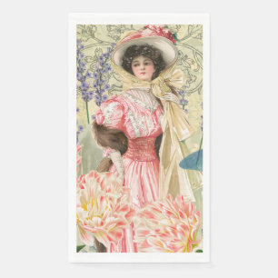 Serviette En Papier Femme victorienne florale rose Régence