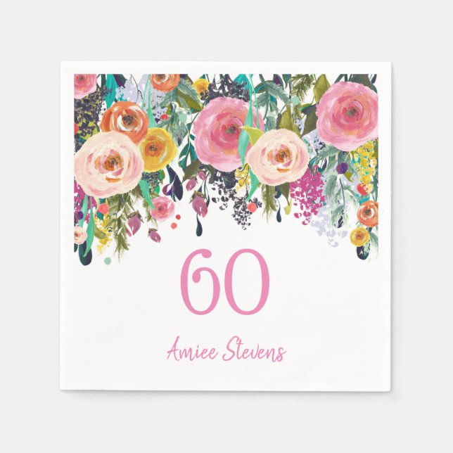 Serviette En Papier Femmes 60e anniversaire fête Peach Fleur rose (Devant)