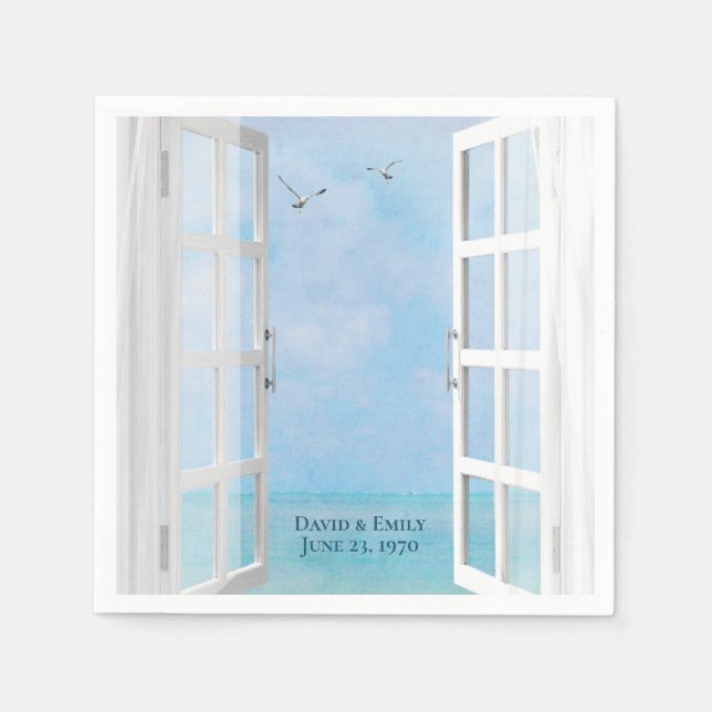 Serviette En Papier Fenêtre océanique ouverte avec mouettes (Devant)