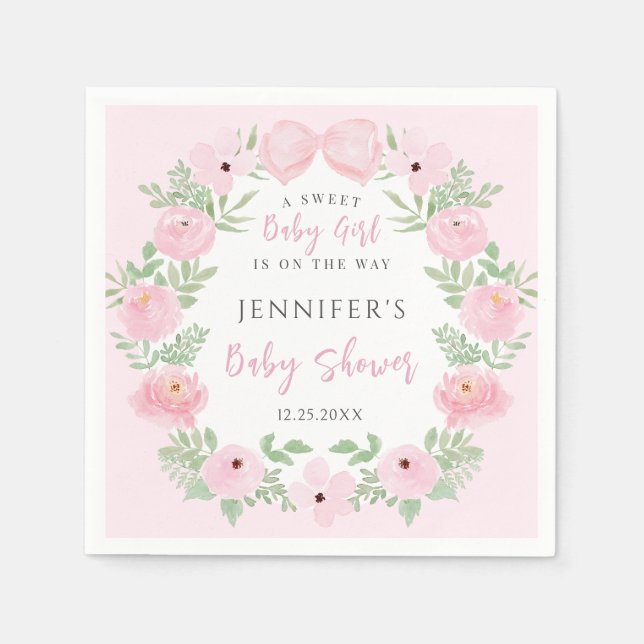 Serviette En Papier Fer rose avec douche avant bébé à arc mignon (Devant)