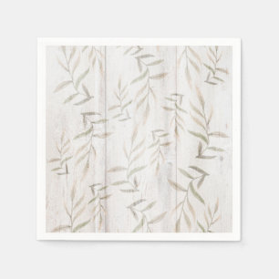 Serviette En Papier Ferme Botanique Blanc Bois Rosé Feuilles Rustiques