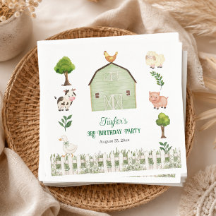 Serviette En Papier Ferme d'animaux à l'aquarelle Fête d'anniversaire