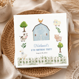 Serviette En Papier Ferme d'animaux à l'aquarelle pour une fête d'anni